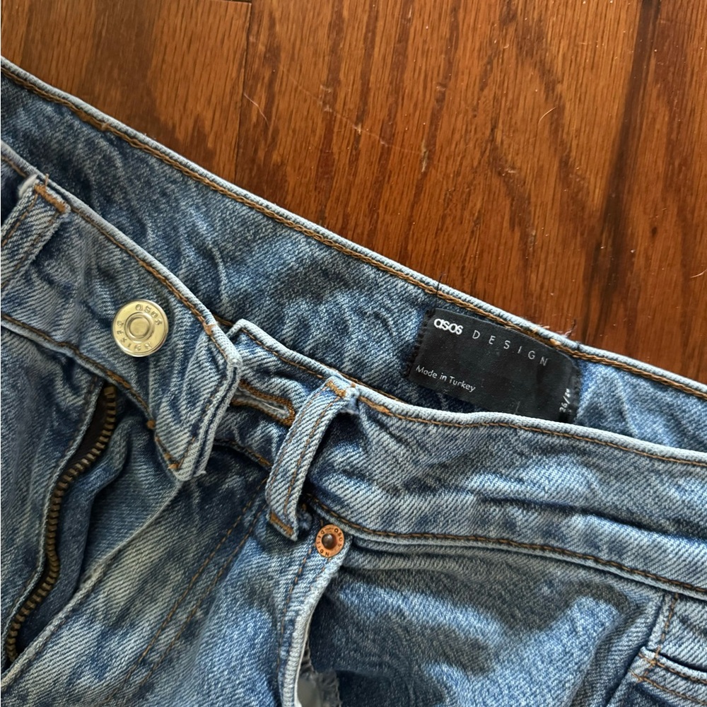 ASOS Design Petite High Rise Stretch ‘Slim’ Straight Leg Jeans Vintage Midwash - Picture 5 of 6
